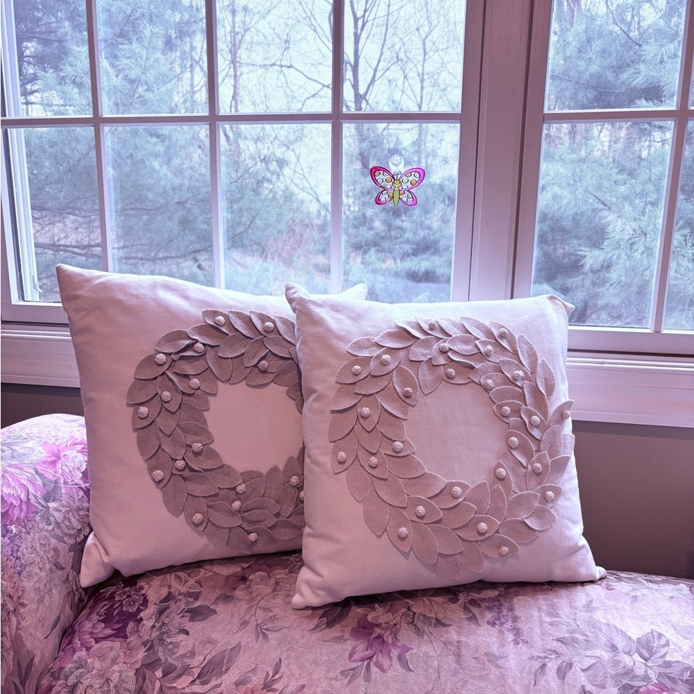 Two Elegant White on White Throw Pillows, 16 x16